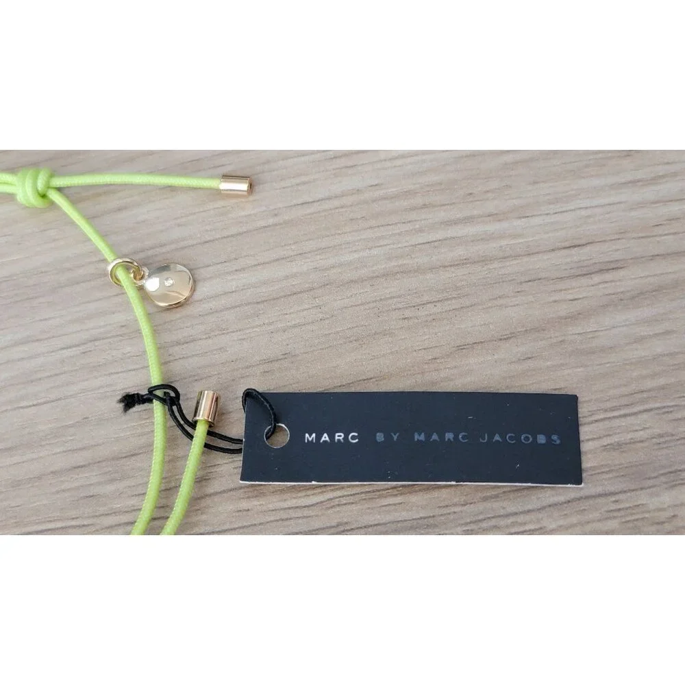 Marc by Marc Jacobs Neon Yellow Cord Friendship Bracelet Gold Charm NWT - Picture 5 of 6